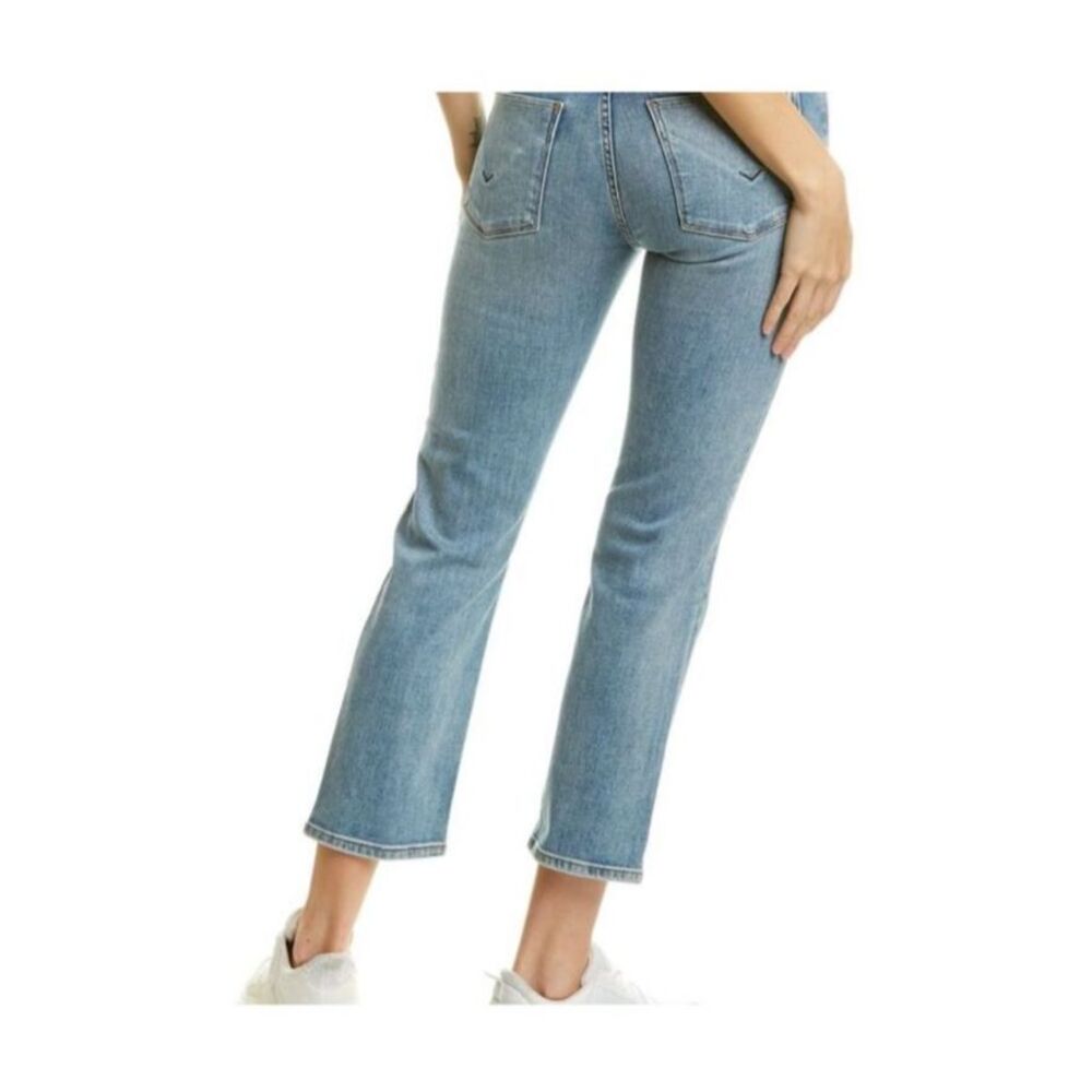 Hudson Cropped Button Fly Straight Leg Jeans Canal Medium Blue Stretch Denim 25